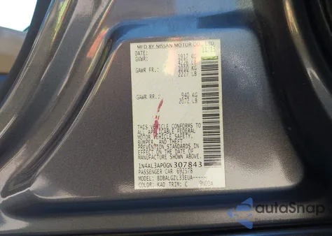 2016 Nissan Altima 2.5/2.5 S/2.5 Sl/2.5 Sr/2.5 Sv z USA, uszkodzony, nr VIN 1N4AL3AP0GN307843